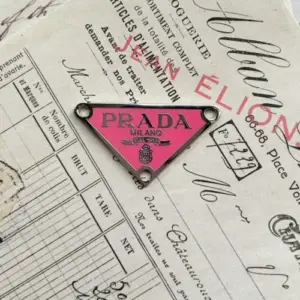 Designer Logo Pink Triangle Shaped Zipper Pull Silvertone
