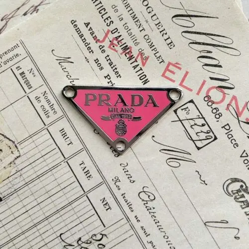 Designer Logo Pink Triangle Shaped Zipper Pull Silvertone