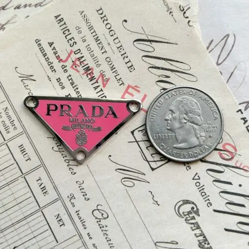 Designer Logo Pink Triangle Shaped Zipper Pull Silvertone