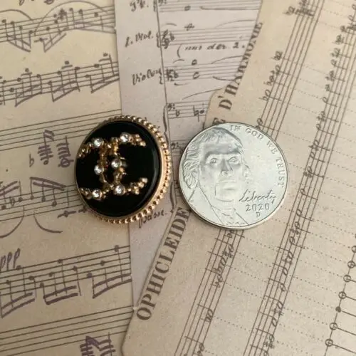 Designer Buttons Black and Gold Rhinestone Set
