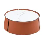 31.5inch Coffee Table, Marble Top+Orange Saddle Leather Body+Iron Frame