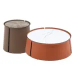 31.5inch Coffee Table, Marble Top+Orange Saddle Leather Body+Iron Frame