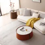31.5inch Coffee Table, Marble Top+Orange Saddle Leather Body+Iron Frame