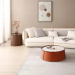 31.5inch Coffee Table, Marble Top+Orange Saddle Leather Body+Iron Frame