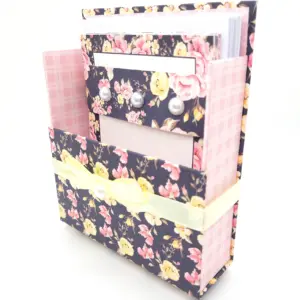 42-Pc Stationery Gift Box Set w/Reusable Desktop Organizer Box and Gold Pen - Black, Pink & Yellow Roses