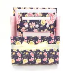 42-Pc Stationery Gift Box Set w/Reusable Desktop Organizer Box and Gold Pen - Black, Pink & Yellow Roses