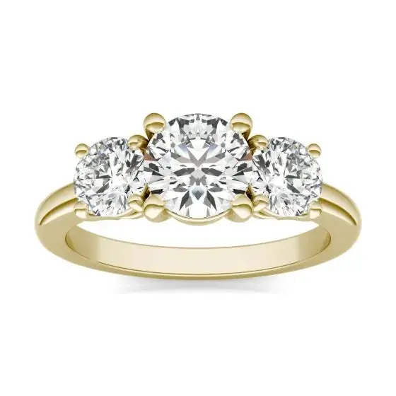 2 CTW AGI Certified Lab Grown Diamond (G-VS) Three Stone Engagement Ring in Choice of 14K Yellow or 14k White Gold