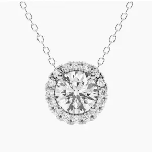 Exquisite AGI Certified Lab-Grown Diamond (G/VS) Halo Pendant Necklace in 14kt White Gold - Choose 1 CTW or 2 CTW