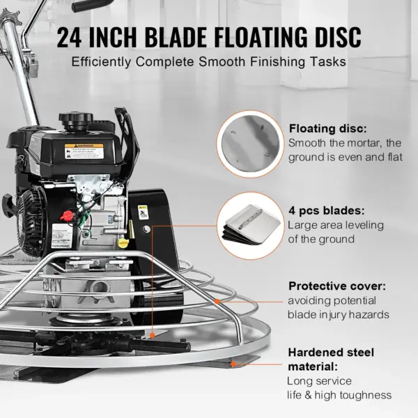VEVOR Power Trowel, 38 Walk-Behind Cement Trowel with Float Pan, 6HP Gas-Powered Smooth Concrete Surface Finisher, Heavy Duty Commercial Screed Concrete Cement with Finishing Blade, Orange