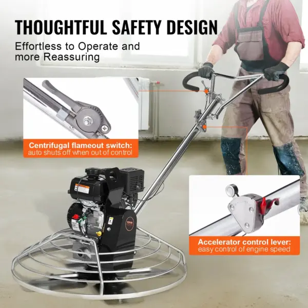 VEVOR Power Trowel, 38 Walk-Behind Cement Trowel with Float Pan, 6HP Gas-Powered Smooth Concrete Surface Finisher, Heavy Duty Commercial Screed Concrete Cement with Finishing Blade, Orange