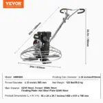 VEVOR Power Trowel, 38 Walk-Behind Cement Trowel with Float Pan, 6HP Gas-Powered Smooth Concrete Surface Finisher, Heavy Duty Commercial Screed Concrete Cement with Finishing Blade, Orange