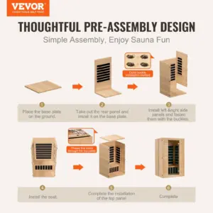 VEVOR Far Infrared Wooden Sauna, Room Home Sauna Spa for 2 Person, Low EMF Far Infrared Hemlock Wood Saunas with Tempered Glass Door & 2 Bluetooth Speakers, 1800W Indoor Use