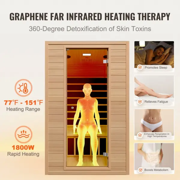 VEVOR Far Infrared Wooden Sauna, Room Home Sauna Spa for 2 Person, Low EMF Far Infrared Hemlock Wood Saunas with Tempered Glass Door & 2 Bluetooth Speakers, 1800W Indoor Use