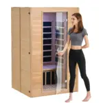 VEVOR Far Infrared Wooden Sauna, Room Home Sauna Spa for 2 Person, Low EMF Far Infrared Hemlock Wood Saunas with Tempered Glass Door & 2 Bluetooth Speakers, 1800W Indoor Use