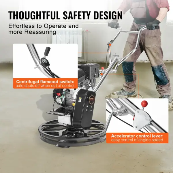 VEVOR Power Trowel, 24 Walk-Behind Cement Trowel with Float Pan, 6HP Gas-Powered Smooth Concrete Surface Finisher, Heavy Duty Commercial Screed Concrete Cement with Finishing Blade, Orange