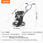 VEVOR Power Trowel, 24 Walk-Behind Cement Trowel with Float Pan, 6HP Gas-Powered Smooth Concrete Surface Finisher, Heavy Duty Commercial Screed Concrete Cement with Finishing Blade, Orange