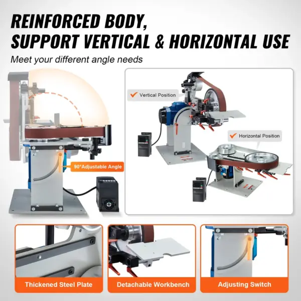 VEVOR Belt Grinder Sander, 72 x 2-Inch Variable Speed Belt Polisher with VFD, 1500W Knife Sharpener with 3 Grinding Moulds & 3PCS Sanding Belts for Metalworking, Compatible with 72"- 82*2" Belts