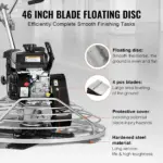 VEVOR Power Trowel, 46 Walk-Behind Cement Trowel with Float Pan, 14HP Gas-Powered Smooth Concrete Surface Finisher, Heavy Duty Commercial Screed Concrete Cement with Finishing Blade, Orange