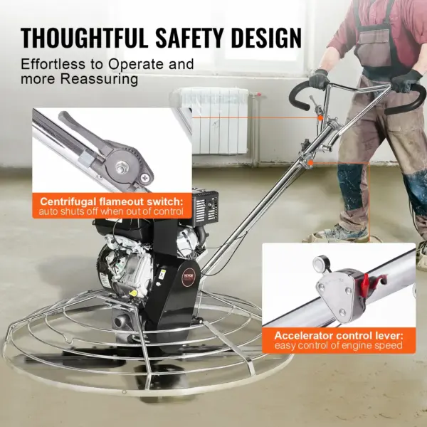 VEVOR Power Trowel, 46 Walk-Behind Cement Trowel with Float Pan, 14HP Gas-Powered Smooth Concrete Surface Finisher, Heavy Duty Commercial Screed Concrete Cement with Finishing Blade, Orange