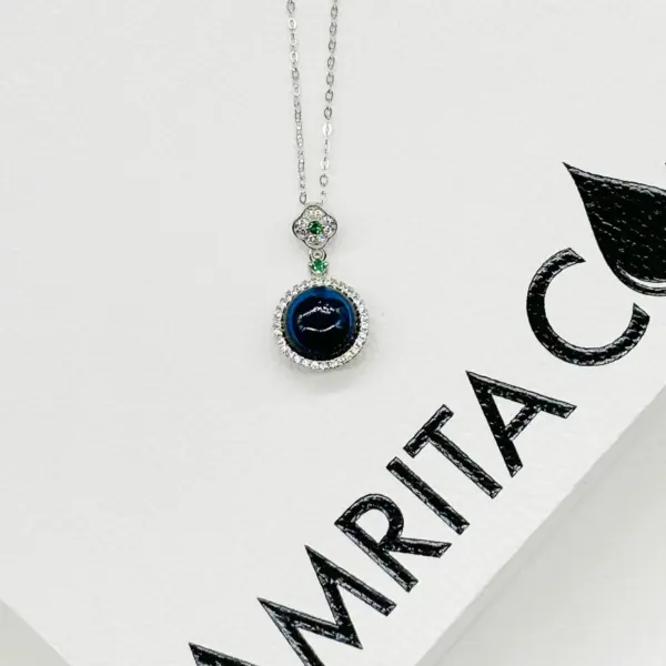 Sterling Silver Crown Jewel Aroma Necklace - Navy | Energy & Healing | Diffuse on the go