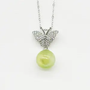 Sterling Silver Diamond Butterfly Aroma Necklace - Green | Energy & Healing | Diffuse on the go