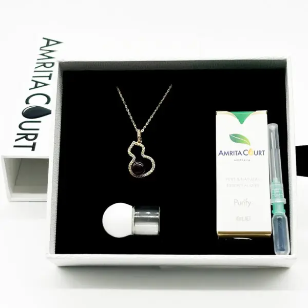 Golden Gourd Aroma Necklace - Amethyst | Energy & Healing | Diffuse on the go | Sterling Silver Chain