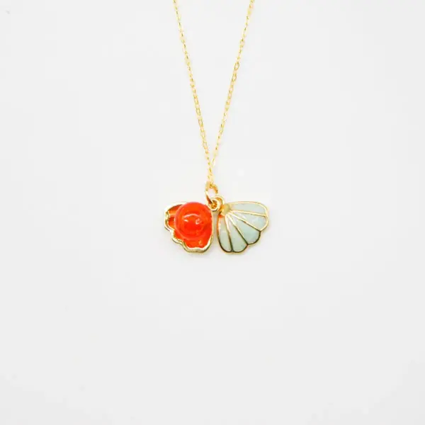 Green Shell Murano Aroma Necklace - Sunset Coral | Energy & Healing | Diffuse on the go | Sterling Silver