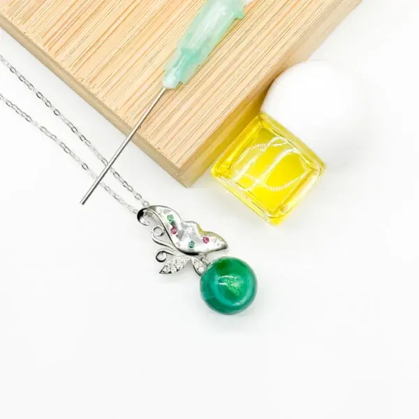 Sterling Silver Butterfly Aroma Necklace - Turquoise | Energy & Healing | Diffuse on the go