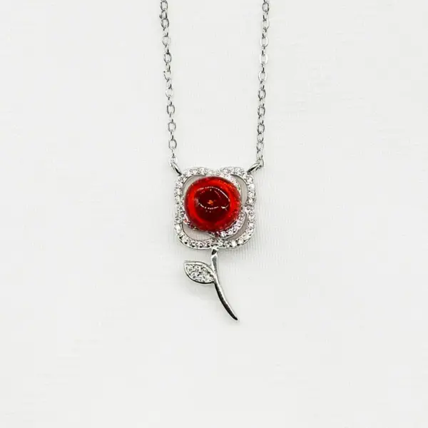 Sterling Silver Rose Garden Aroma Necklace - Crimson | Energy & Healing | Diffuse on the go