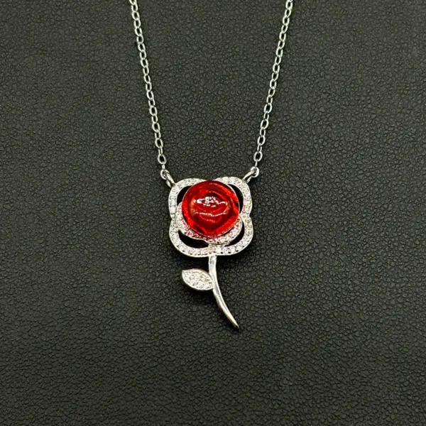 Sterling Silver Rose Garden Aroma Necklace - Crimson | Energy & Healing | Diffuse on the go