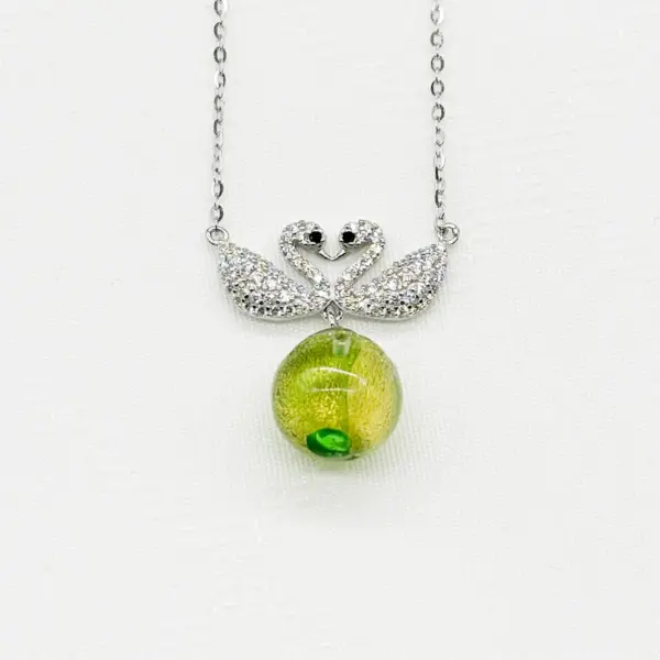 Sterling Silver Twin Swan Aroma Necklace - Gold Green | Energy & Healing | Diffuse on the go