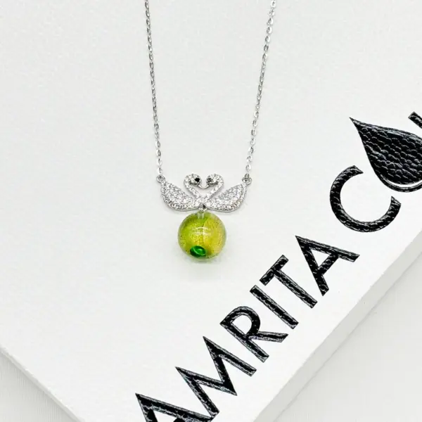 Sterling Silver Twin Swan Aroma Necklace - Gold Green | Energy & Healing | Diffuse on the go