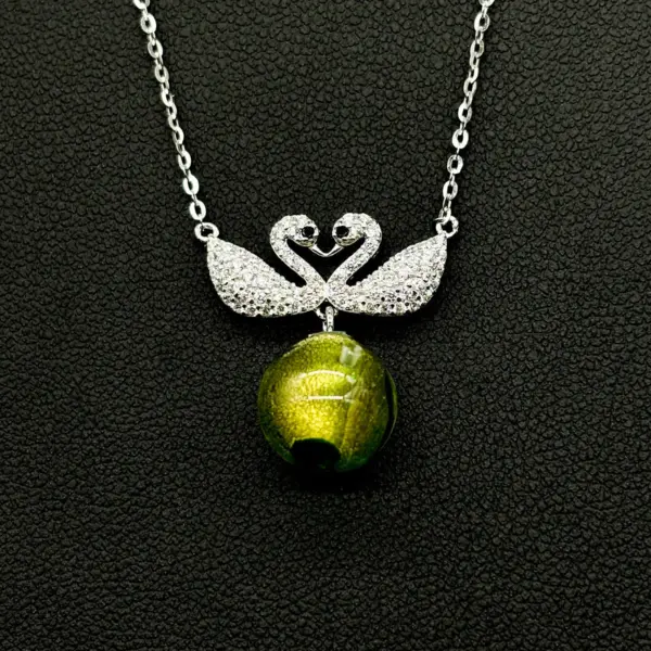 Sterling Silver Twin Swan Aroma Necklace - Gold Green | Energy & Healing | Diffuse on the go