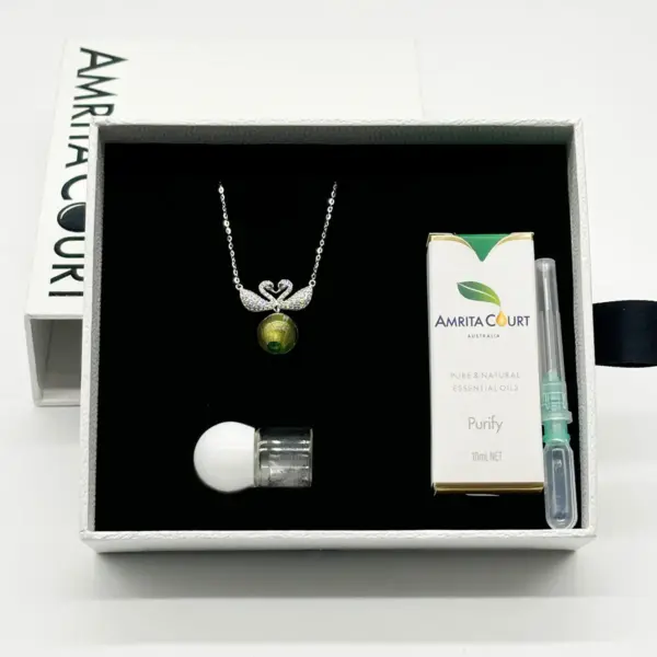 Sterling Silver Twin Swan Aroma Necklace - Gold Green | Energy & Healing | Diffuse on the go