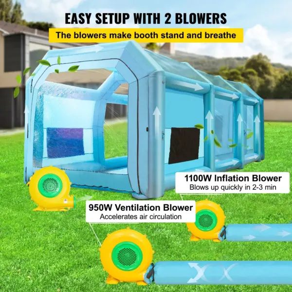 VEVOR Inflatable Paint Booth, 39.4x16.4x13.1 ft Spray Paint Booth, with 2 Powerful Blowers, Inflatable Spray Booth with Air Filter System, Car Paint Booth for Car Parking Tent Workstation, Blue