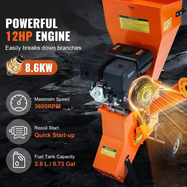 VEVOR Wood Chipper Shredder Mulcher 12 HP HeavyDuty Gas Powered 6.7 420cc 8.6kW