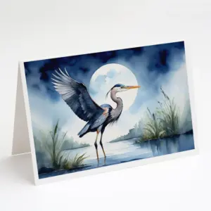 Blue Heron Under the Moonlight Greeting Cards Pack of 8