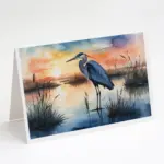 Blue Heron Setting Sun Greeting Cards Pack of 8
