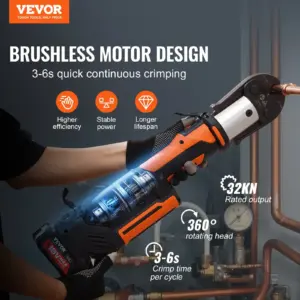 VEVOR ProPress Tool, 18V Electric Pipe Crimping Tool for 1/2, 3/4, 1, 1 1/4", 1 1/2", 2" Copper Pipes, Press Tool Kit with Brushless Motor, 6 Pro Press Jaws, 2pcs 4AH Battery