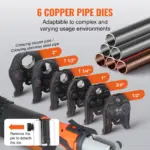 VEVOR ProPress Tool, 18V Electric Pipe Crimping Tool for 1/2, 3/4, 1, 1 1/4", 1 1/2", 2" Copper Pipes, Press Tool Kit with Brushless Motor, 6 Pro Press Jaws, 2pcs 4AH Battery