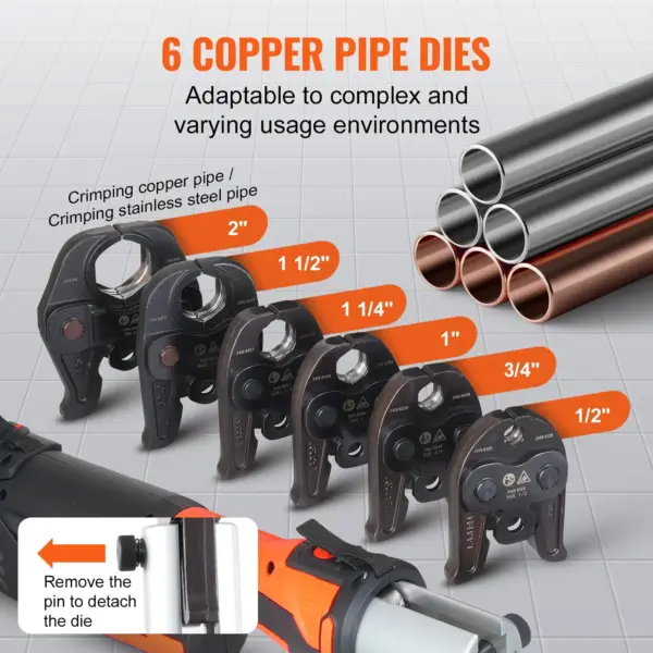 VEVOR ProPress Tool, 18V Electric Pipe Crimping Tool for 1/2, 3/4, 1, 1 1/4", 1 1/2", 2" Copper Pipes, Press Tool Kit with Brushless Motor, 6 Pro Press Jaws, 2pcs 4AH Battery