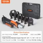 VEVOR ProPress Tool, 18V Electric Pipe Crimping Tool for 1/2, 3/4, 1, 1 1/4", 1 1/2", 2" Copper Pipes, Press Tool Kit with Brushless Motor, 6 Pro Press Jaws, 2pcs 4AH Battery