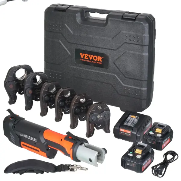 VEVOR ProPress Tool, 18V Electric Pipe Crimping Tool for 1/2, 3/4, 1, 1 1/4", 1 1/2", 2" Copper Pipes, Press Tool Kit with Brushless Motor, 6 Pro Press Jaws, 2pcs 4AH Battery
