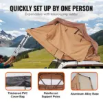 VEVOR Rooftop Tent Hard Shell, Naturnest Rooftop Tent Hardshell for 2-3 Person, Folding Hard Shell Roof Top Tent with Telescopic Ladder Mattress PVC Cover Bag, Waterproof for Jeep SUV Van Pickup Truck