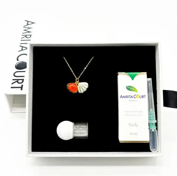 Green Shell Murano Aroma Necklace - Sunset Coral | Energy & Healing | Diffuse on the go | Sterling Silver