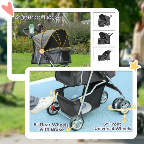 PawHut Foldable Pet Stroller for Small and Miniature Dog in Dark Grey