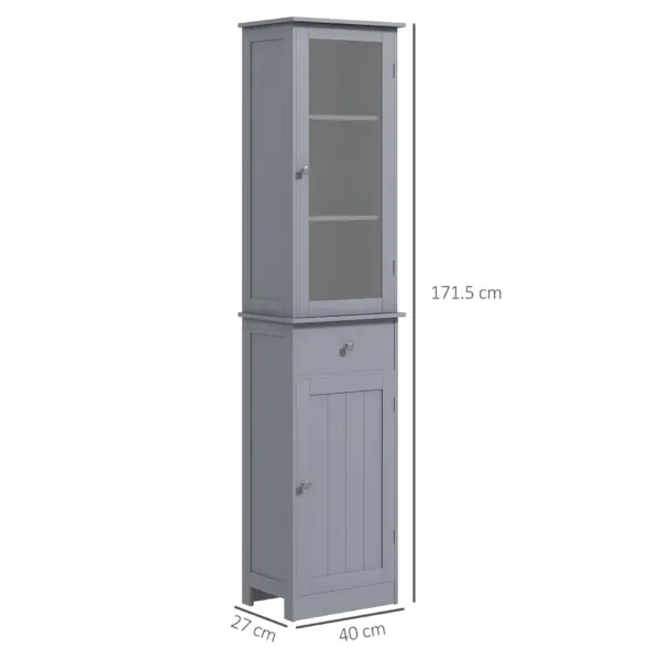 kleankin Bathroom Storage Cabinet with 3-tier Shelf Drawer Door, Floor Cabinet Free Standing Tall Slim Side Organizer Shelves in Grey