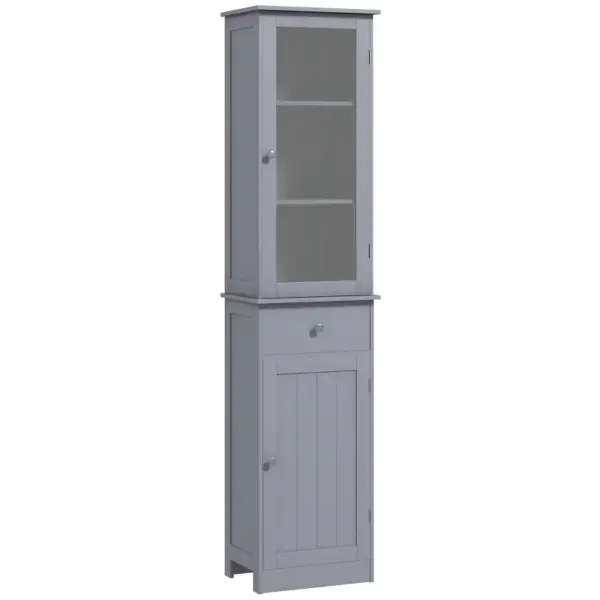 kleankin Bathroom Storage Cabinet with 3-tier Shelf Drawer Door, Floor Cabinet Free Standing Tall Slim Side Organizer Shelves in Grey