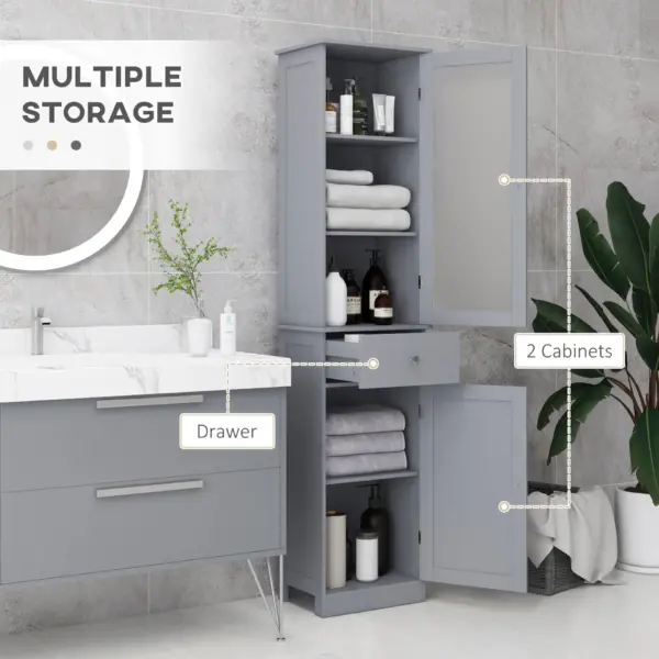 kleankin Bathroom Storage Cabinet with 3-tier Shelf Drawer Door, Floor Cabinet Free Standing Tall Slim Side Organizer Shelves in Grey