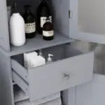 kleankin Bathroom Storage Cabinet with 3-tier Shelf Drawer Door, Floor Cabinet Free Standing Tall Slim Side Organizer Shelves in Grey